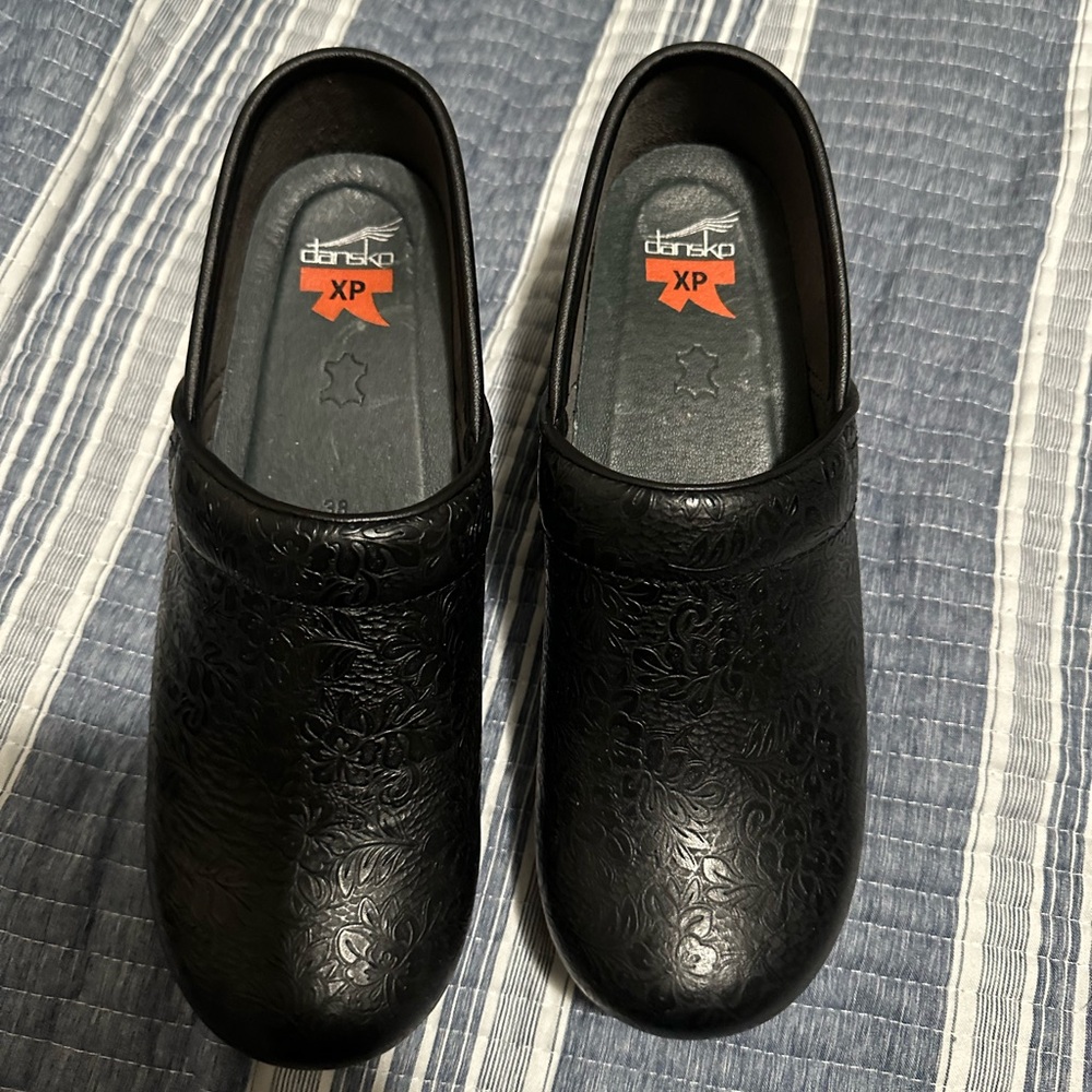 Dansko Black Embossed Leather XP Clogs